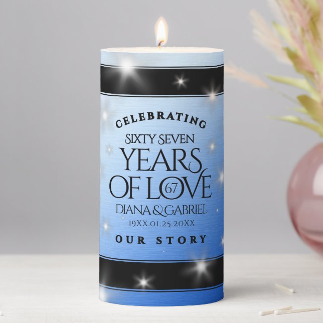 Elegant 67th Star Sapphire Wedding Anniversary Pillar Candle (In Situ)