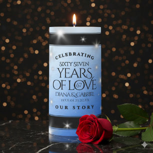 Elegant 67th Star Sapphire Wedding Anniversary Pillar Candle