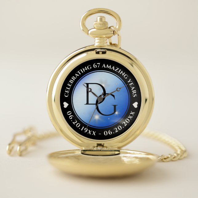 Elegant 67th Star Sapphire Wedding Anniversary Pocket Watch (Inside)
