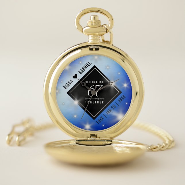 Elegant 67th Star Sapphire Wedding Anniversary Pocket Watch (Inside)