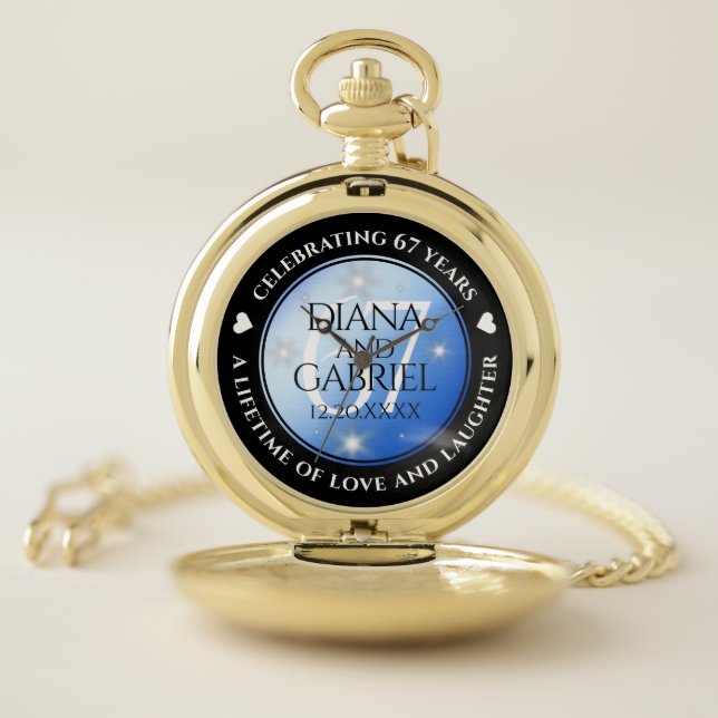 Elegant 67th Star Sapphire Wedding Anniversary Pocket Watch (Inside)