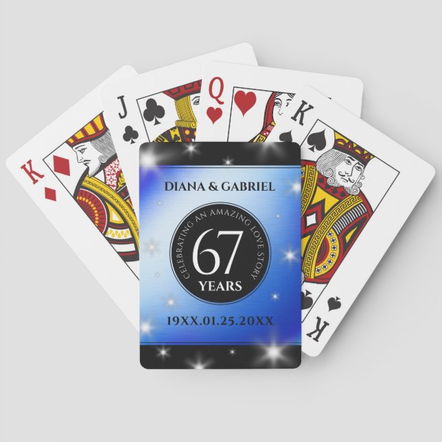 Elegant 67th Star Sapphire Wedding Anniversary Poker Cards (Back)