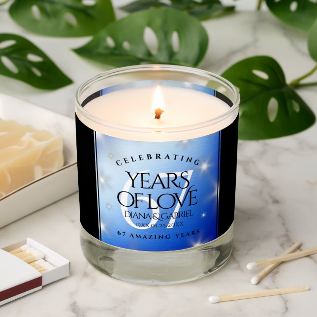 Elegant 67th Star Sapphire Wedding Anniversary Scented Candle (Lit)