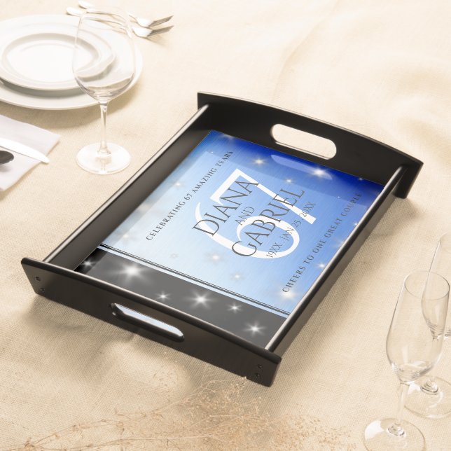 Elegant 67th Star Sapphire Wedding Anniversary Serving Tray (Front)