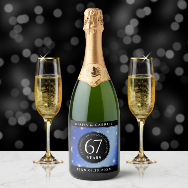 Elegant 67th Star Sapphire Wedding Anniversary Sparkling Wine Label (Creator Uploaded)