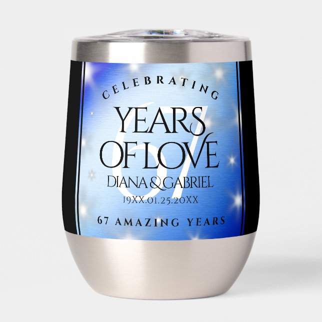 Elegant 67th Star Sapphire Wedding Anniversary Thermal Wine Tumbler (Front)