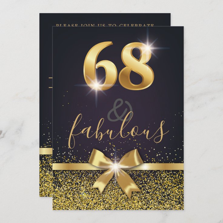 Elegant 68 & Fabulous Gold Glitter 68th Birthday Invitation | Zazzle