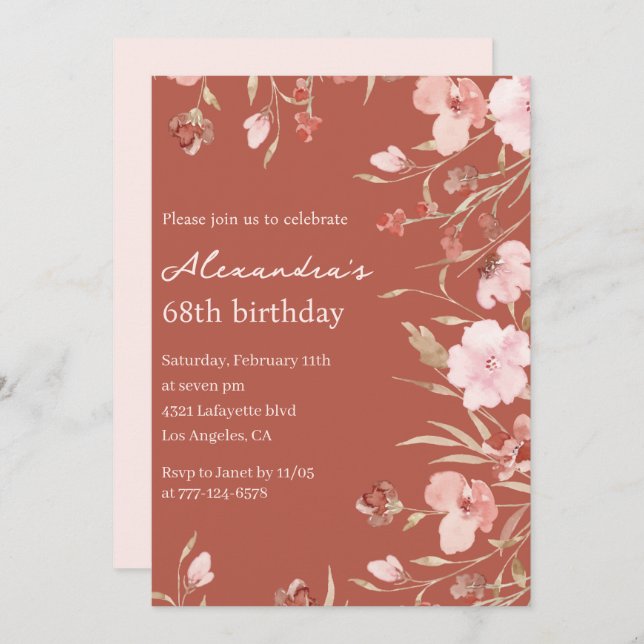 Elegant 68th birthday invitations Floral Chic  (Front/Back)