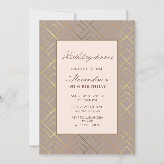 Elegant 68th birthday invitations Gold Dinner (Front)