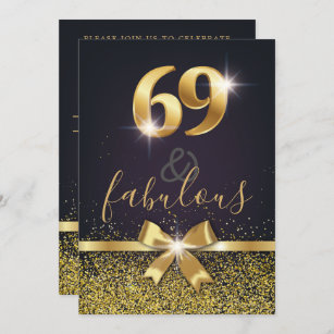 Elegant 69 & Fabulous Gold Glitter 69th Birthday Invitation