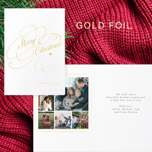 Elegant 6 family photos Merry Christmas script Foil Card