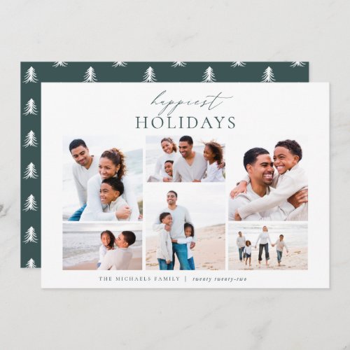 Elegant 6 Photo Collage Christmas Happiest Holiday Card