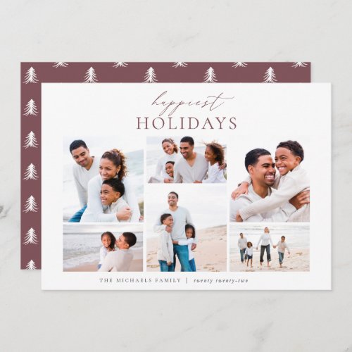 Elegant 6 Photo Collage Christmas Happiest Holiday Card