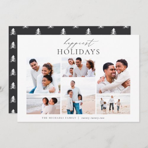 Elegant 6 Photo Collage Christmas Happiest Holiday Card