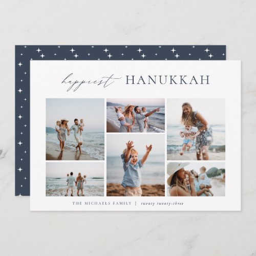 Elegant 6 Photo Collage Happiest Hanukkah Holiday Card