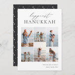 Elegant 6 Photo Collage Happiest Hanukkah Holiday Card<br><div class="desc">Share cheer with these modern Hanukkah holiday cards featuring 6 of your favorite photos in a grid collage layout. "Happiest Hanukkah" appears at the top in hand lettered calligraphy and classic serif lettering. Personalize with your family name and the year at the lower right.</div>