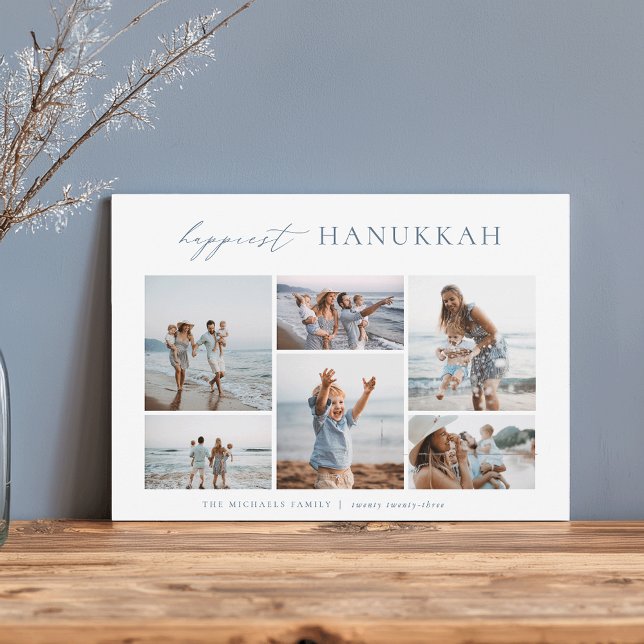 Elegant 6 Photo Collage Happiest Hanukkah Holiday Card (Creator Uploaded)