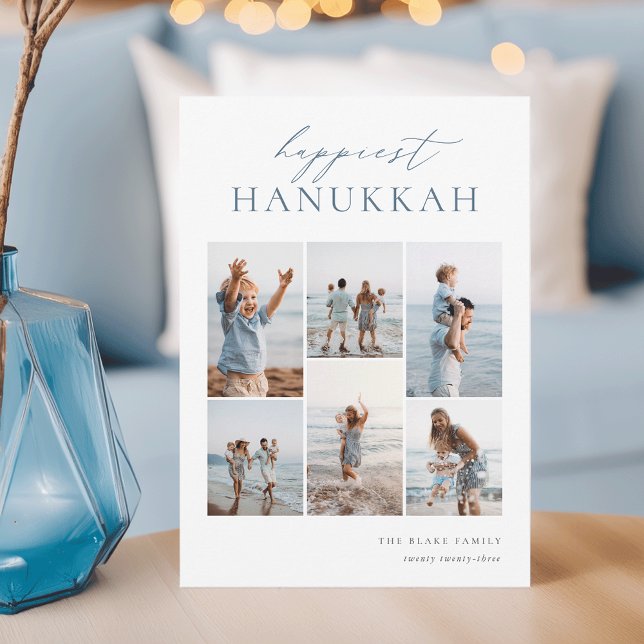 Elegant 6 Photo Collage Happiest Hanukkah Holiday Card (Creator Uploaded)