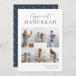 Elegant 6 Photo Collage Happiest Hanukkah Holiday Card<br><div class="desc">Share cheer with these modern Hanukkah holiday cards featuring 6 of your favorite photos in a grid collage layout. "Happiest Hanukkah" appears at the top in hand lettered calligraphy and classic serif lettering. Personalize with your family name and the year at the lower right.</div>