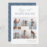 Elegant 6 Photo Collage Happiest Hanukkah Holiday Card<br><div class="desc">Share cheer with these modern Hanukkah holiday cards featuring 6 of your favorite photos in a grid collage layout. "Happiest Hanukkah" appears at the top in hand lettered calligraphy and classic serif lettering. Personalize with your family name and the year at the lower right.</div>