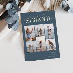Elegant 6 Photo Collage Shalom Hanukkah Foil Holiday Card<br><div class="desc">Share cheer with these modern Hanukkah holiday cards featuring 6 of your favorite photos in a grid collage layout. "Shalom" appears at the top in gold foil connected lettering adorned with tiny stars. Personalize with your holiday greeting,  family name and the year at the lower right.</div>