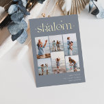 Elegant 6 Photo Collage Shalom Hanukkah Foil Holiday Card<br><div class="desc">Share cheer with these modern Hanukkah holiday cards featuring 6 of your favorite photos in a grid collage layout. "Shalom" appears at the top in gold foil connected lettering adorned with tiny stars. Personalize with your holiday greeting,  family name and the year at the lower right.</div>