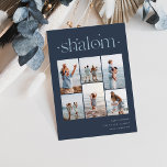 Elegant 6 Photo Collage Shalom Hanukkah Holiday Card<br><div class="desc">Share cheer with these modern Hanukkah holiday cards featuring 6 of your favorite photos in a grid collage layout. "Shalom" appears at the top in connected lettering adorned with tiny stars. Personalize with your holiday greeting,  family name and the year at the lower right.</div>