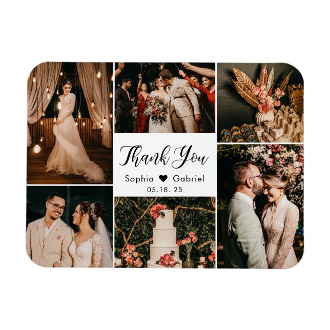 Elegant 6 Photo Collage Wedding Thank You Magnet (Horizontal)