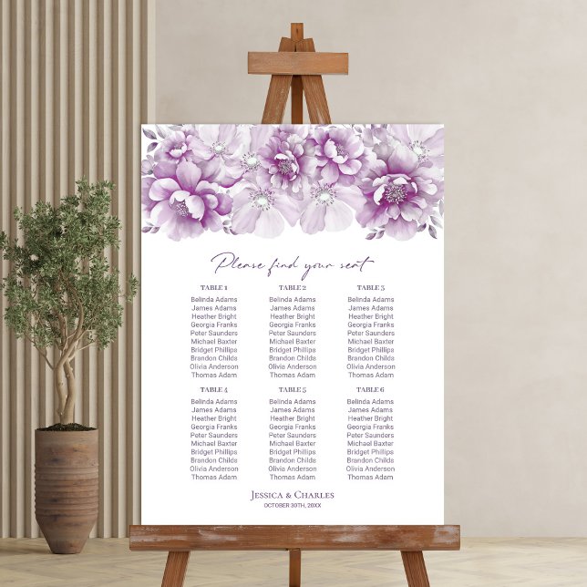 Elegant 6 Table Pink Floral Wedding Seating Chart Foam Board (Creator Uploaded)