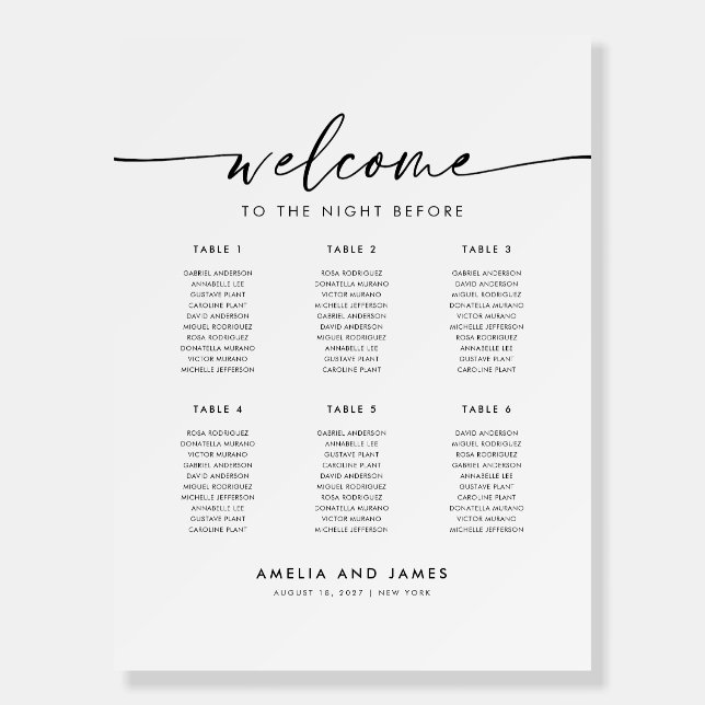 Elegant 6 Tables Welcome Seating Chart Foam Board (Front)