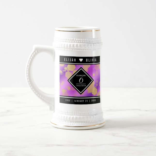 Elegant 6th Amethyst Wedding Anniversary Beer Stein (Left)