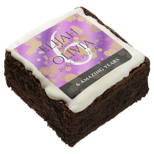 Elegant 6th Amethyst Wedding Anniversary Brownie (Angled)