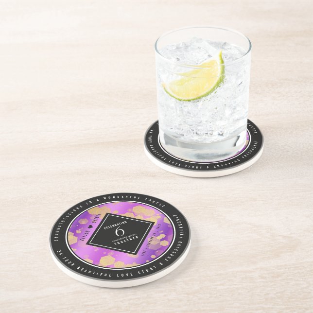 Elegant 6th Amethyst Wedding Anniversary Coaster (Side)