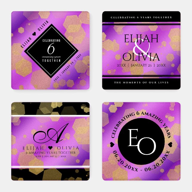 Elegant 6th Amethyst Wedding Anniversary Coaster Set (Set)