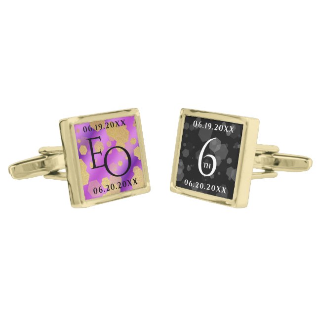 Elegant 6th Amethyst Wedding Anniversary Cufflinks (Angled)