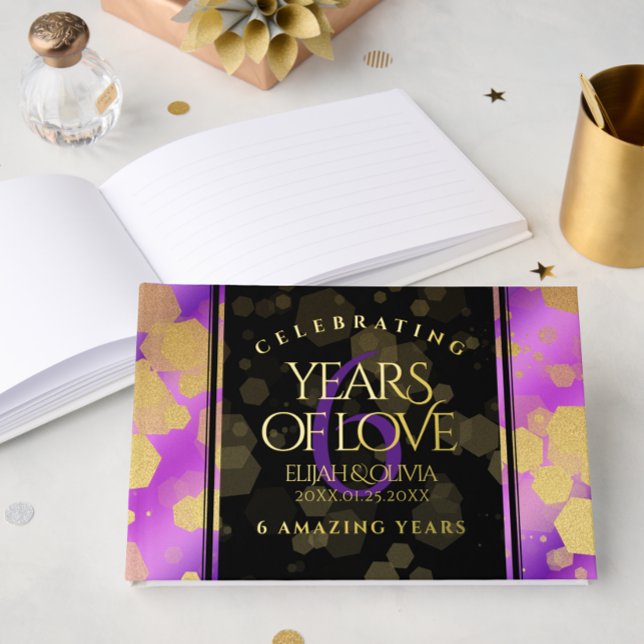 Elegant 6th Amethyst Wedding Anniversary Foil Guest Book (Elegant 6th Amethyst Wedding Anniversary Foil Guest Book Cover Photo)
