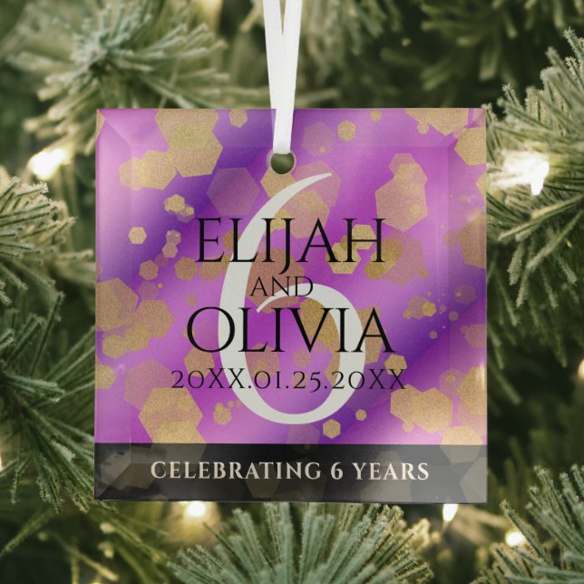 Elegant 6th Amethyst Wedding Anniversary Glass Ornament (Insitu)