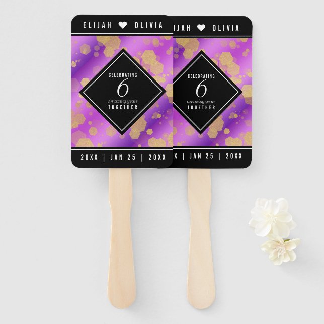 Elegant 6th Amethyst Wedding Anniversary Hand Fan (Front and Back)