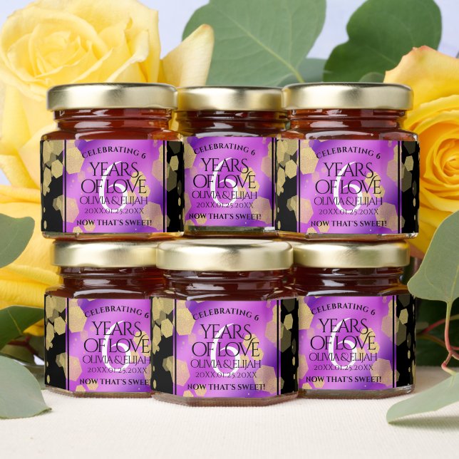 Elegant 6th Amethyst Wedding Anniversary Honey Jar Favors (Insitu)