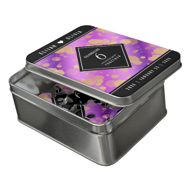 Elegant 6th Amethyst Wedding Anniversary Jigsaw Puzzle (Lid Open)
