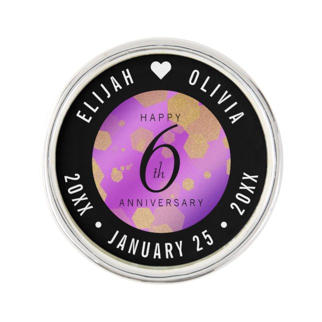 Elegant 6th Amethyst Wedding Anniversary Lapel Pin (Front)