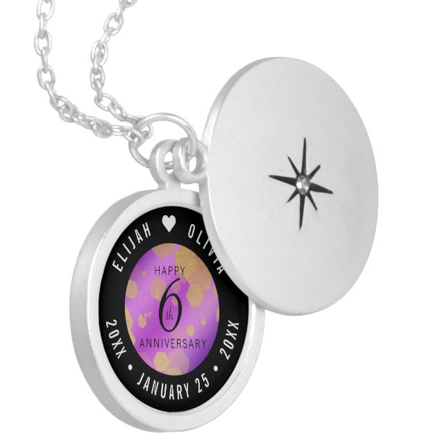 Elegant 6th Amethyst Wedding Anniversary Locket Necklace (Front Left)