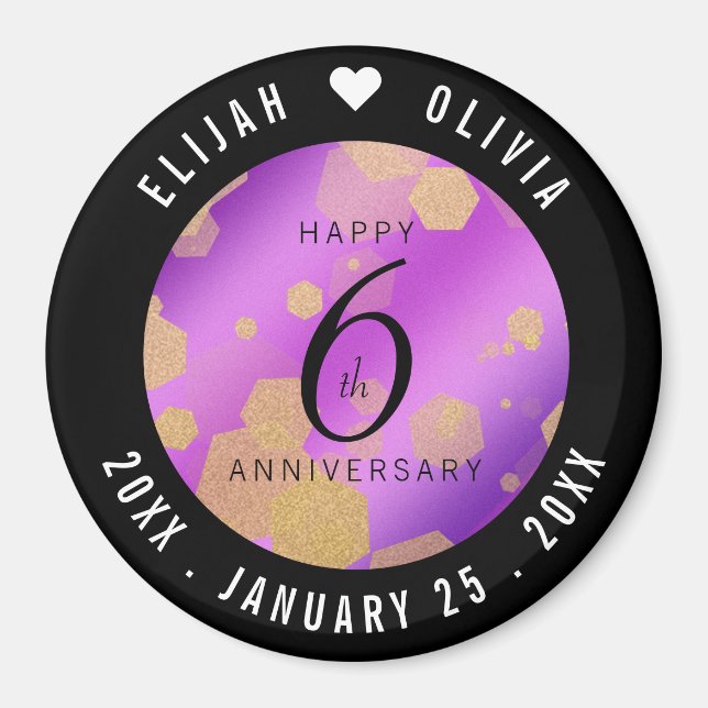 Elegant 6th Amethyst Wedding Anniversary Magnet (Front)