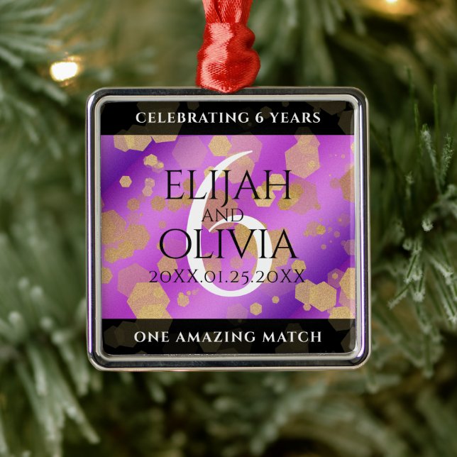 Elegant 6th Amethyst Wedding Anniversary Metal Ornament (Tree)
