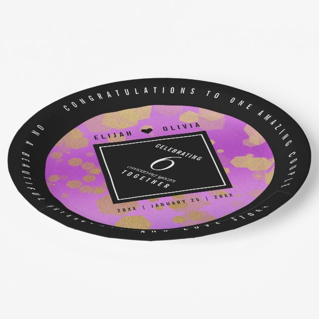 Elegant 6th Amethyst Wedding Anniversary Paper Plates (Angled)