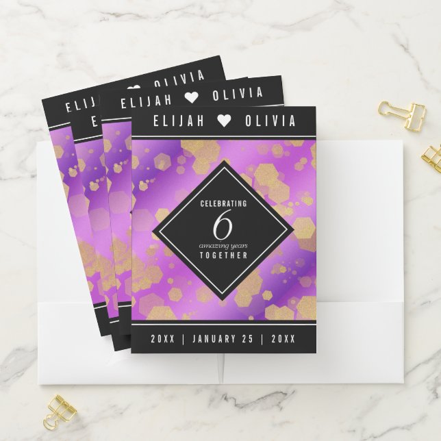 Elegant 6th Amethyst Wedding Anniversary Pocket Folder (In Situ)