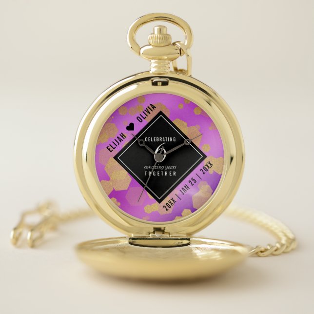 Elegant 6th Amethyst Wedding Anniversary Pocket Watch (Inside)