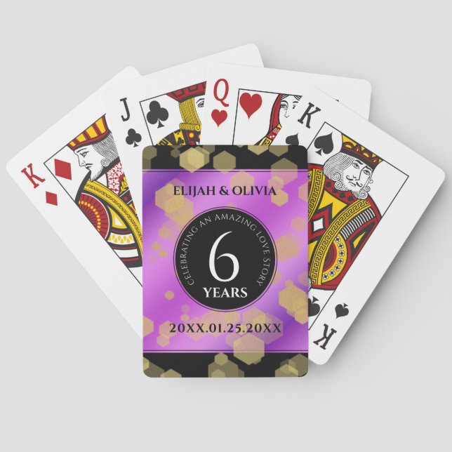 Elegant 6th Amethyst Wedding Anniversary Poker Cards (Back)
