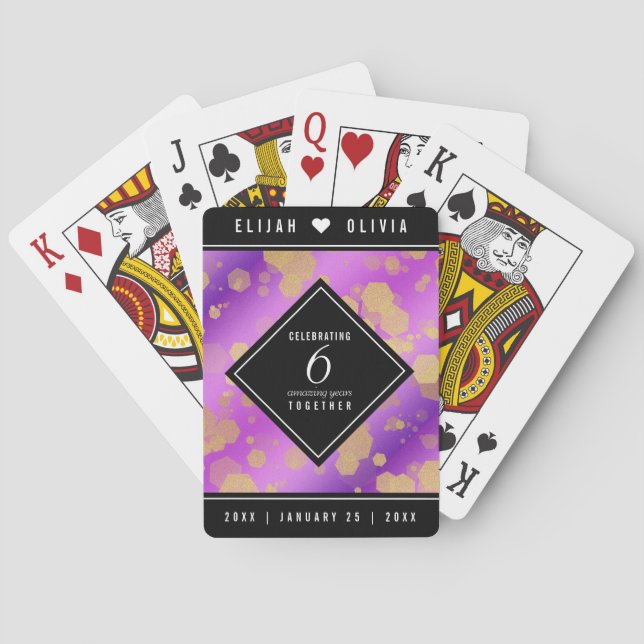 Elegant 6th Amethyst Wedding Anniversary Poker Cards (Back)