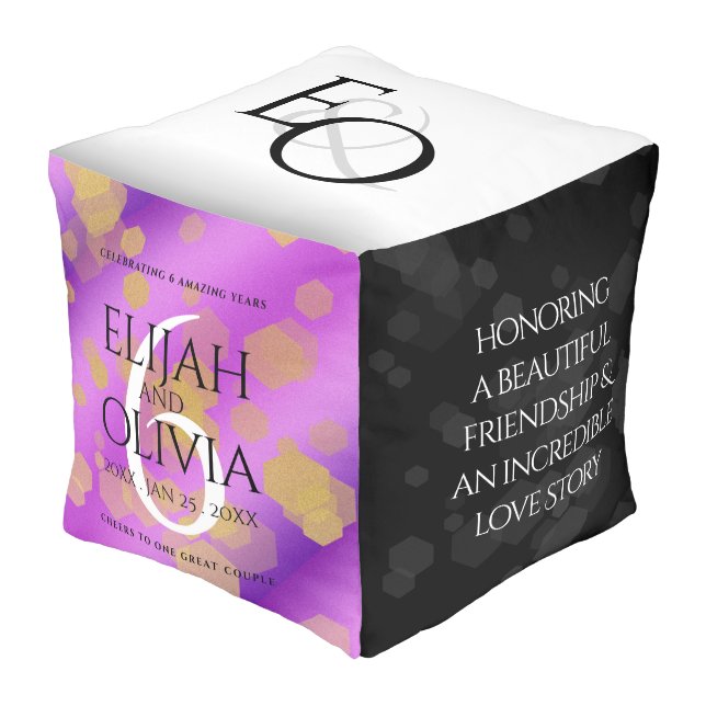 Elegant 6th Amethyst Wedding Anniversary Pouf (Angled Front)